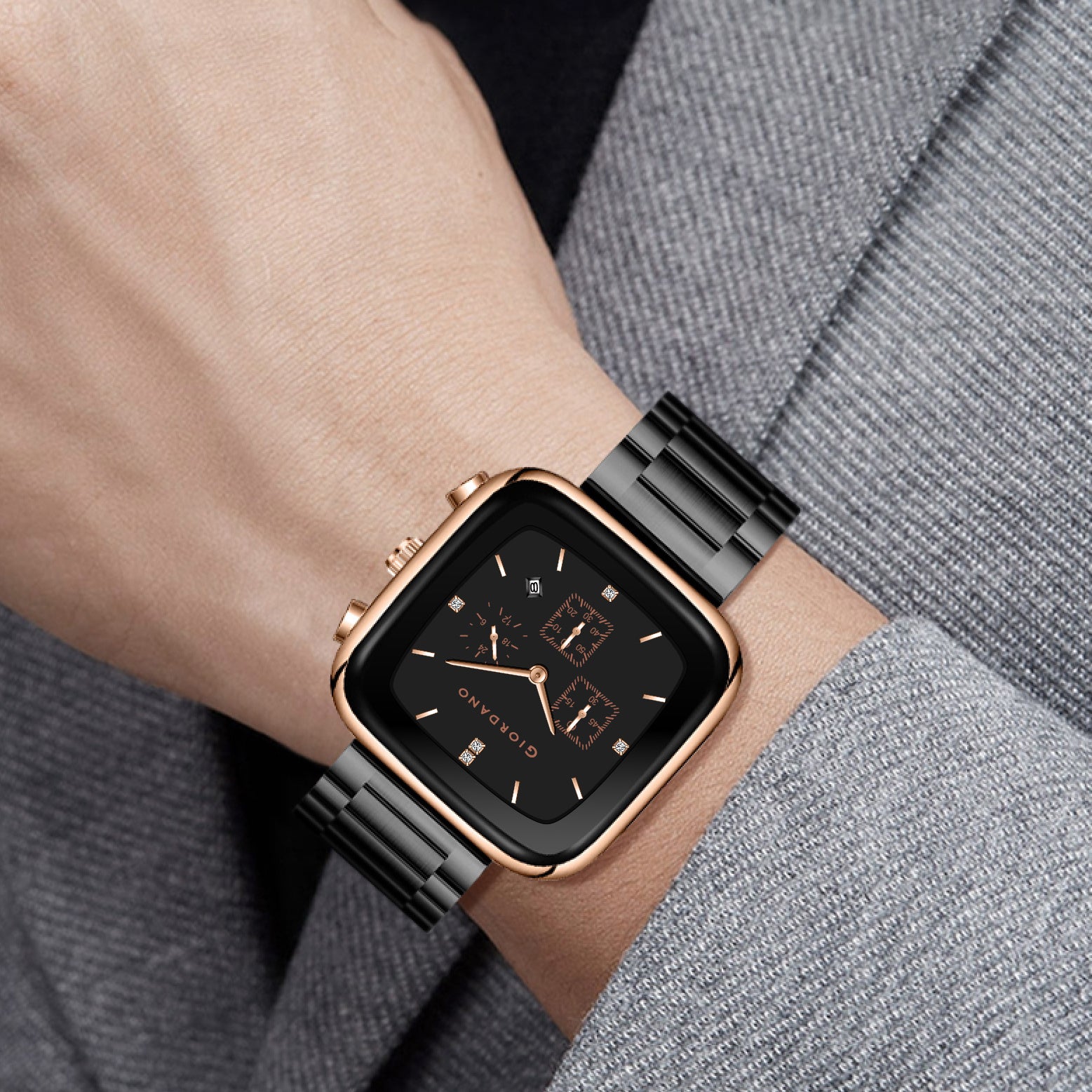 Giordano Square Face Watch for Men – Multifunction Dial with Date Display, Sleek Stainless Steel Strap, Modern Design for Everyday Elegance | GZ-50162-22